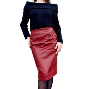 Zara Red Vegan Leather Midi Skirt Medium